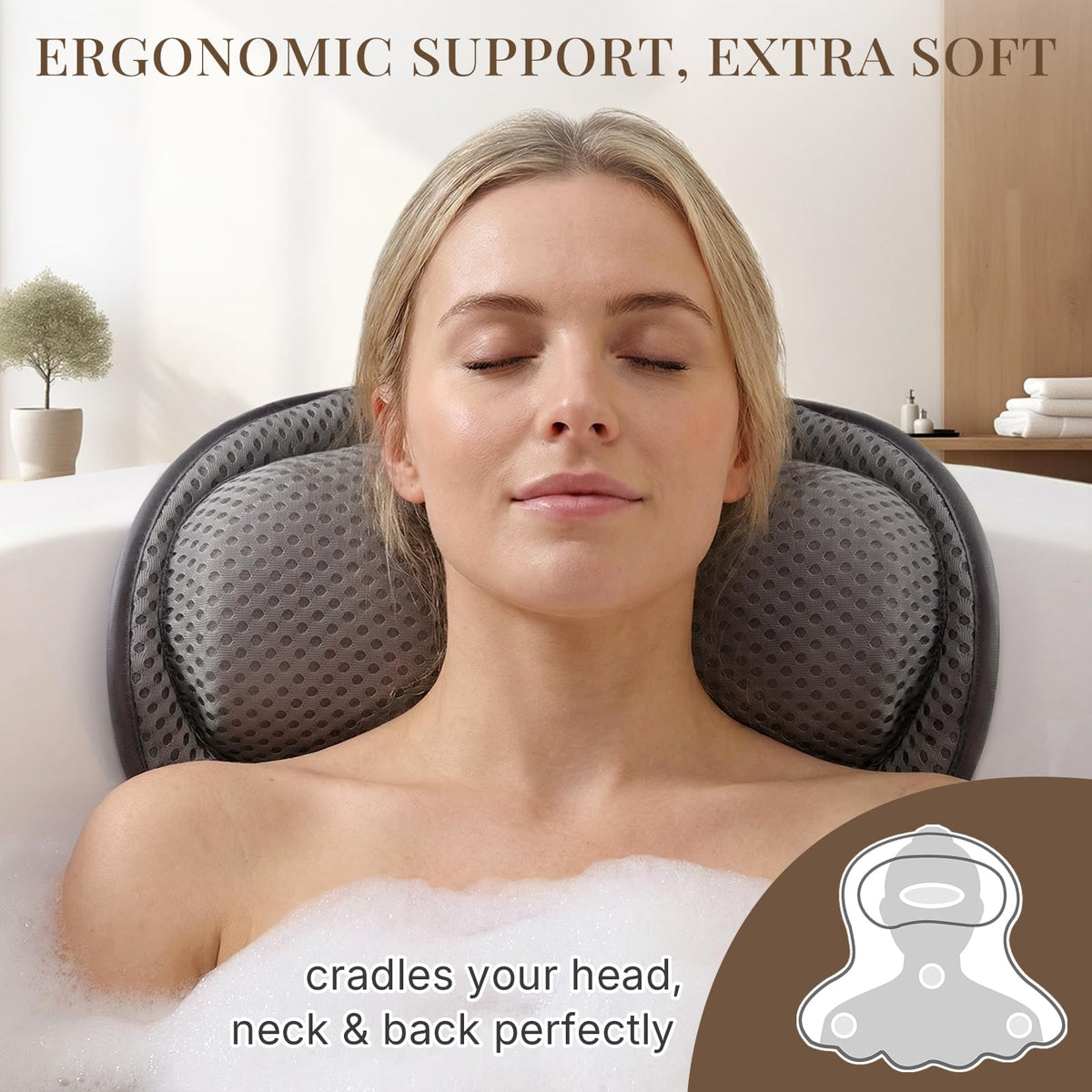 Ozyalo Bath Pillow showing powerful suction cups on the back