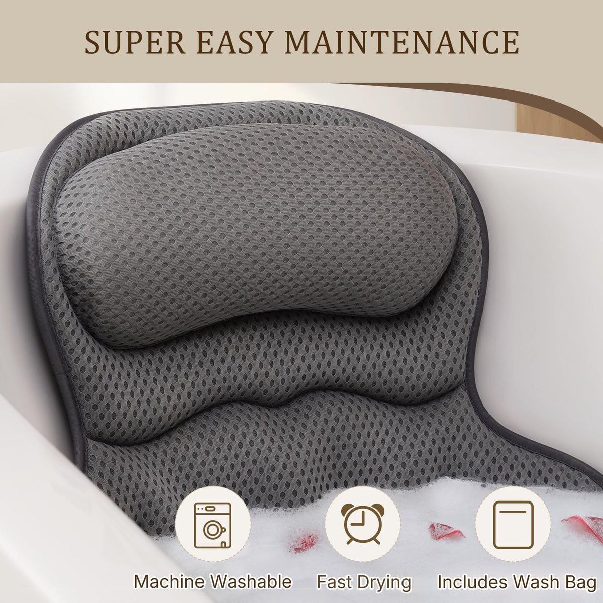Ozyalo Bath Pillow with laundry bag for machine washing