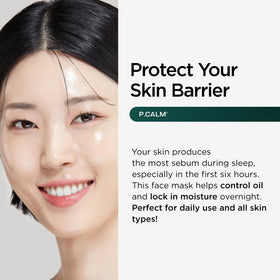 P.CALM Barrier Cycle Daily Sheet Mask in use on a model
