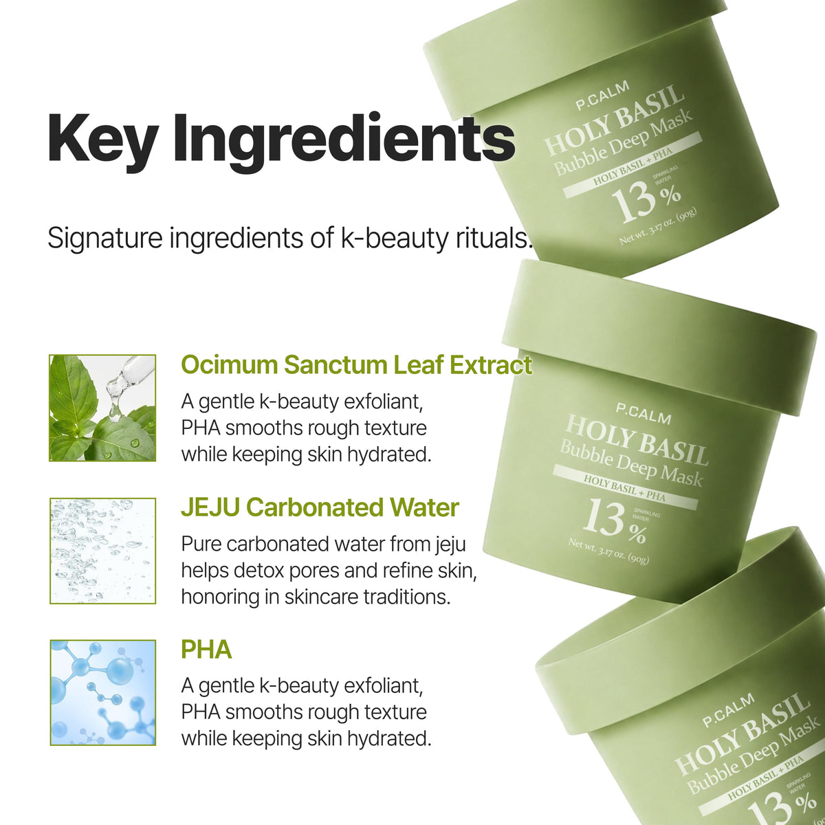 P.CALM Holy Basil Bubble Deep Mask 90g texture close-up