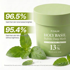 P.CALM Holy Basil Bubble Deep Mask bubbles forming
