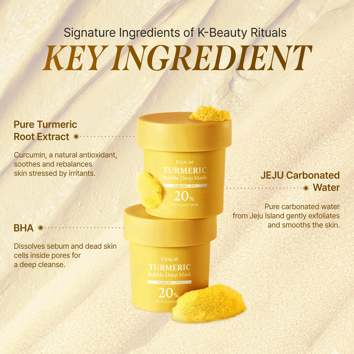 P.CALM Turmeric Bubble Deep Mask 90g bubbling action close-up