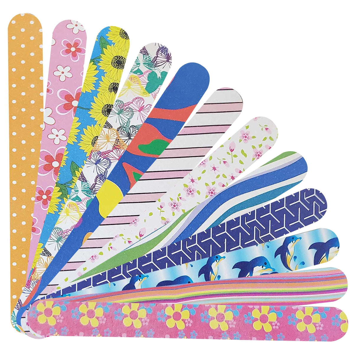 P2P Nails Colorful Nail File Strips front view with various designs