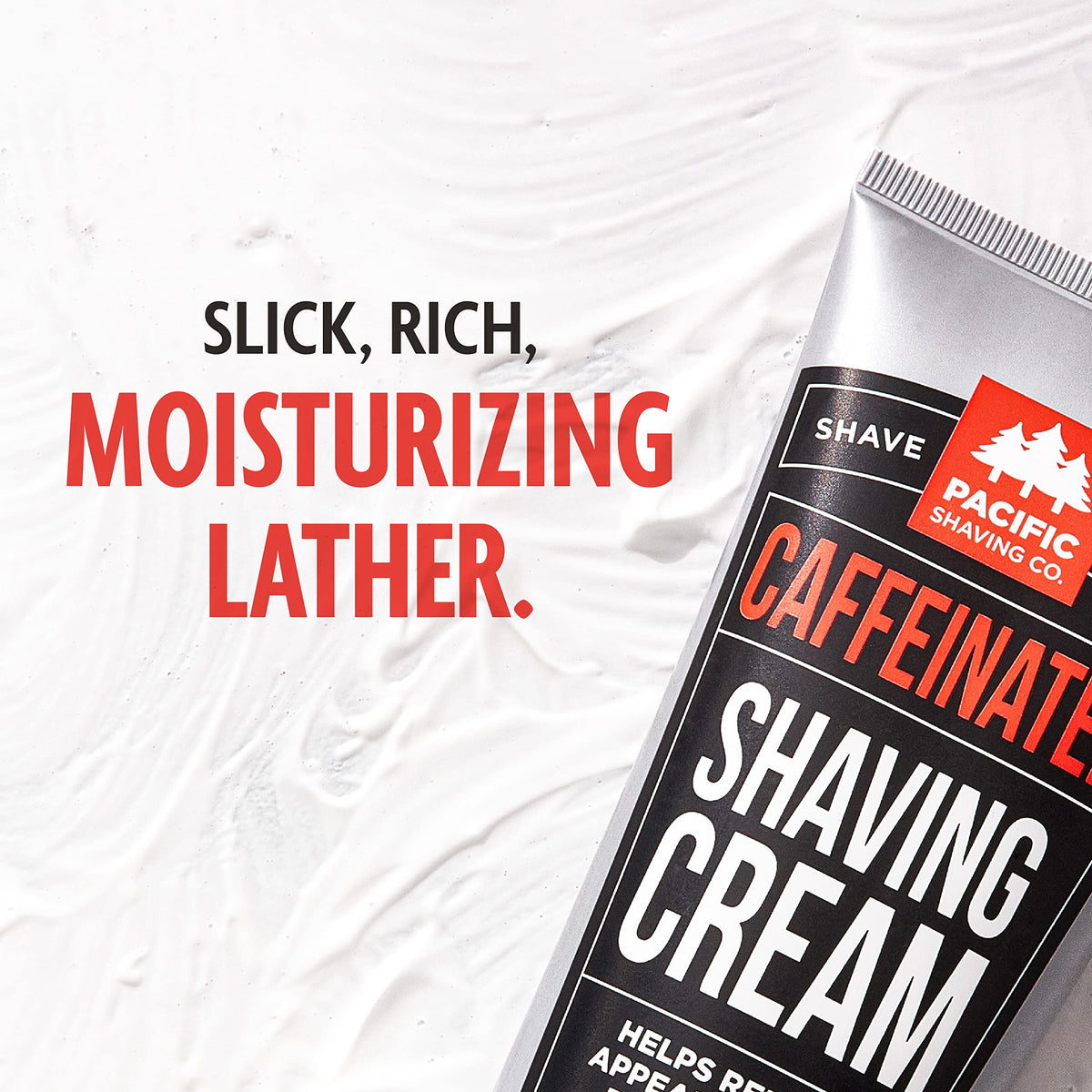 Pacific Shaving Company Caffeinated Shaving Cream on a bathroom counter