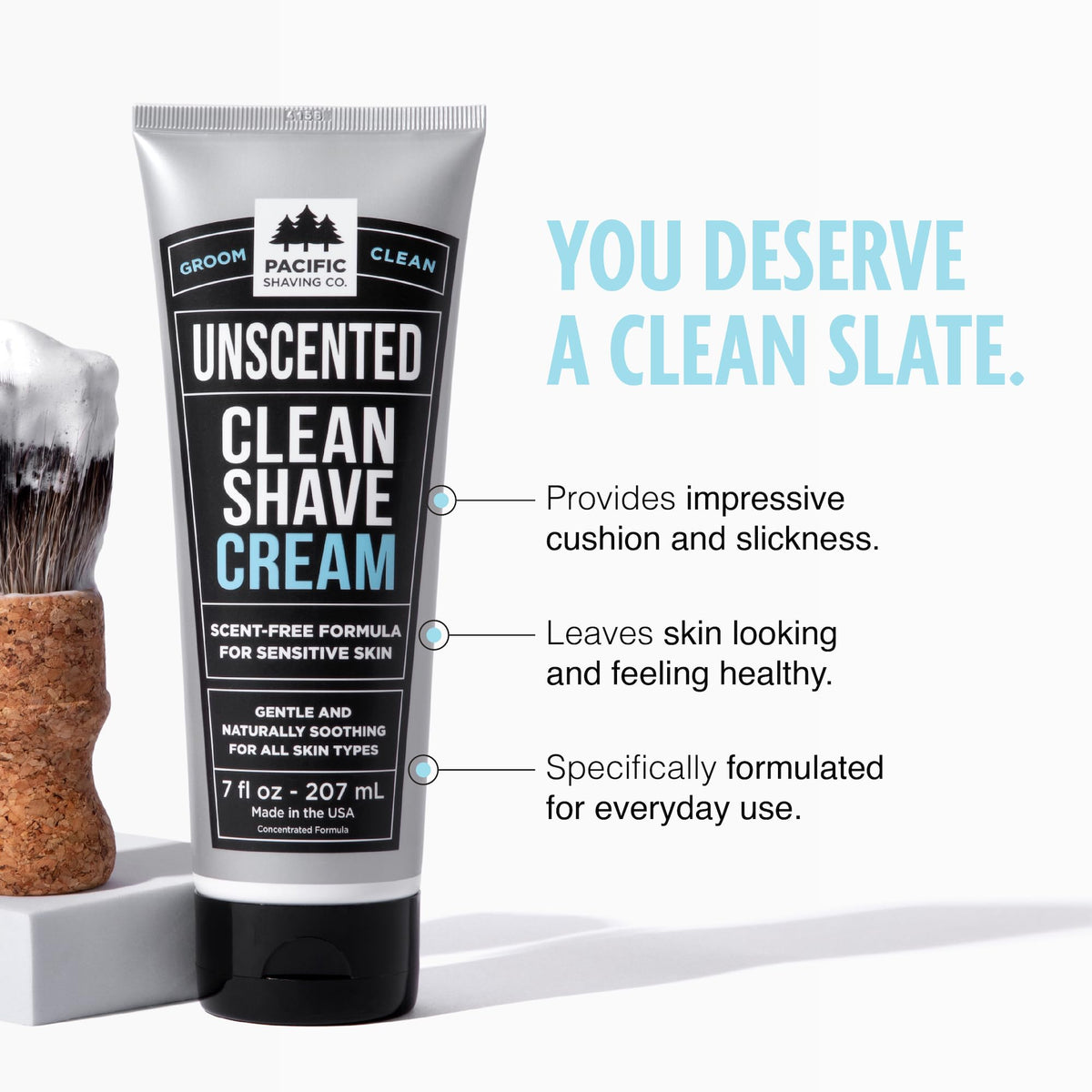 Pacific Shaving Company Clean Men's Sensitive Shaving Cream 7 Oz packaging