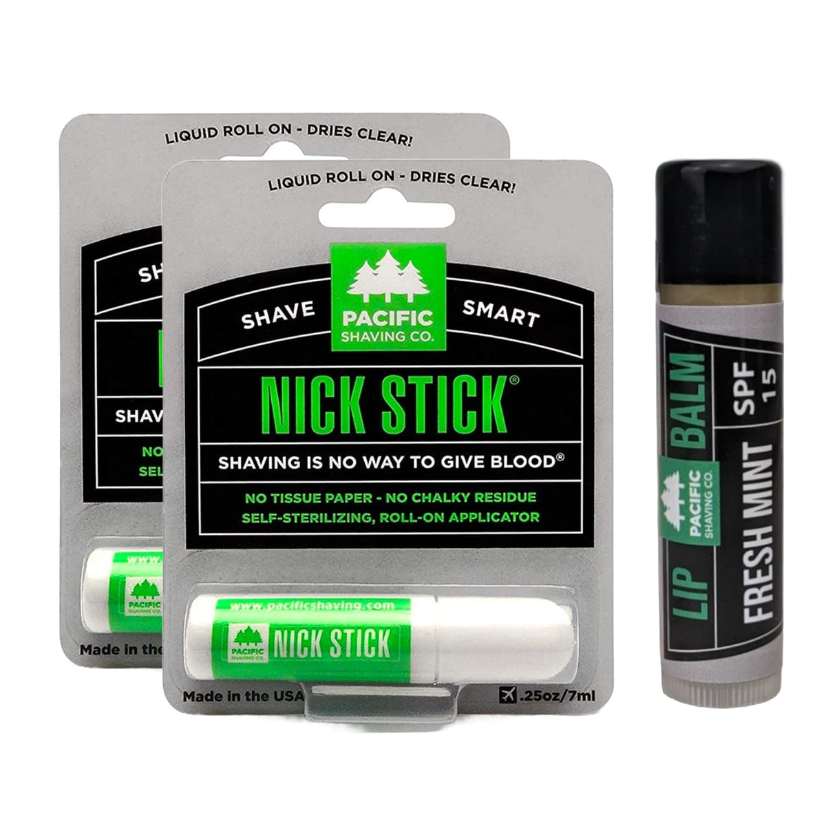 Pacific Shaving Company Groom & Protect Set including Nick Stick and Fresh Mint Lip Balm