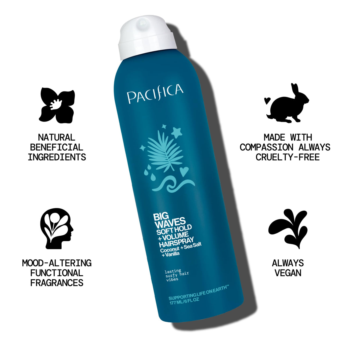 Pacifica Big Waves Coconut Vanilla Sea Salt Hairspray side view