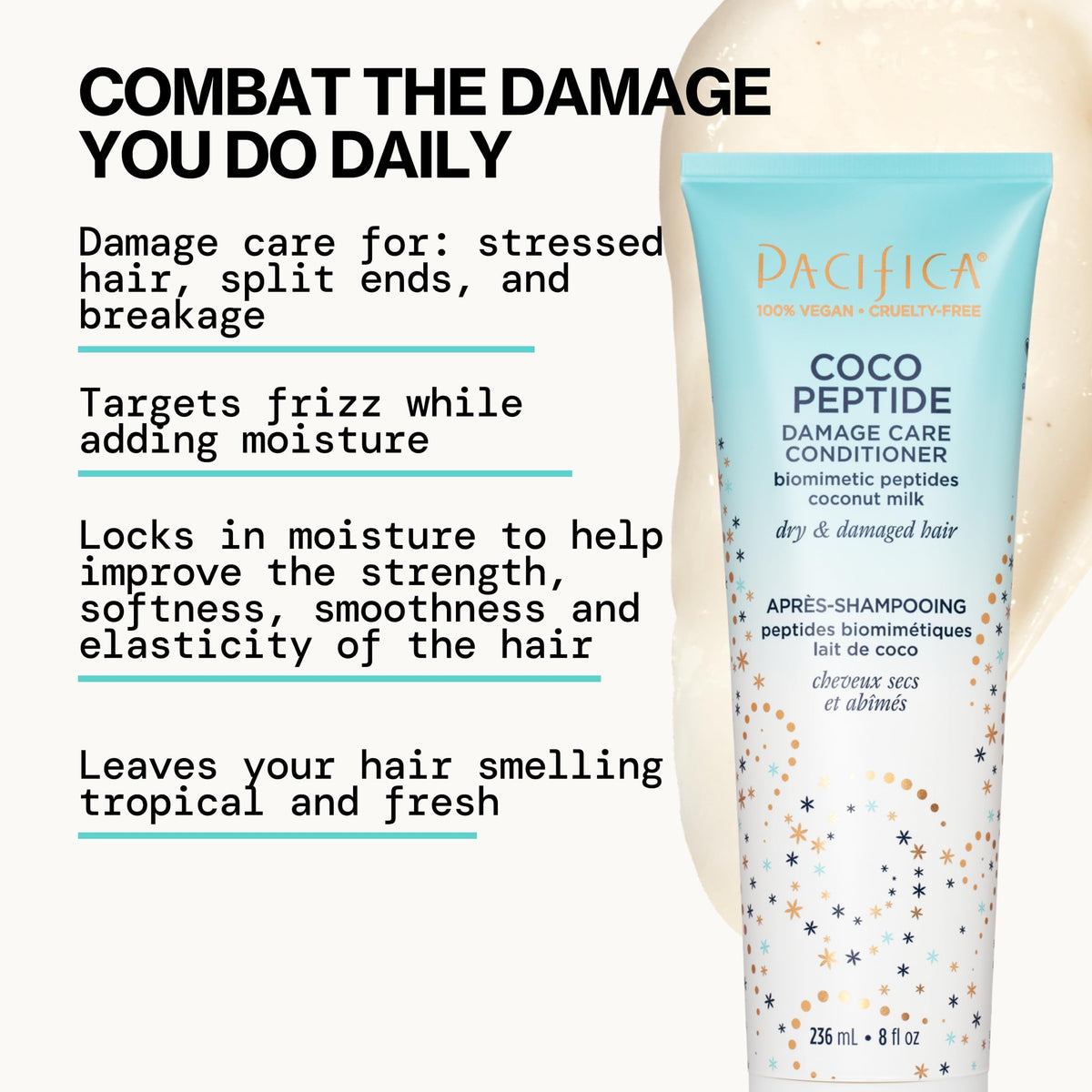 Pacifica Coco Peptide Damage Care Shampoo and Conditioner set packaging