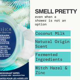Pacifica Coconut Milk Deodorant Wipes displayed on a bathroom counter