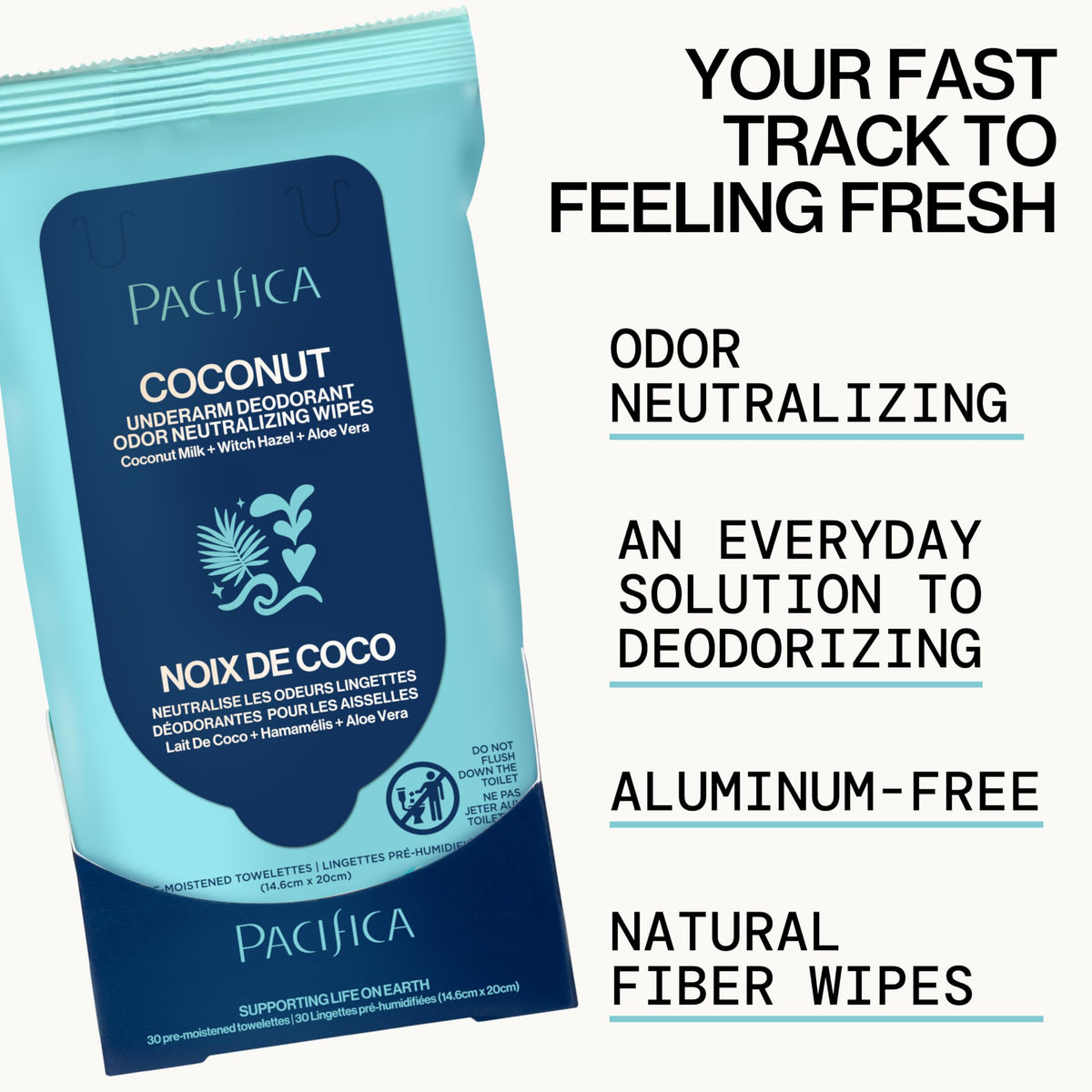 Pacifica Coconut Milk Deodorant Wipes in a gym bag
