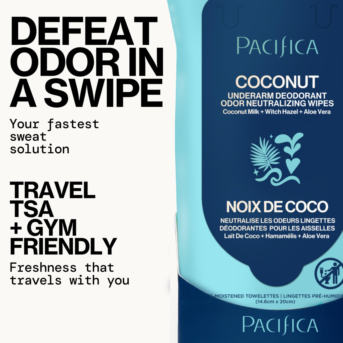 Pacifica Coconut Milk Deodorant Wipes open with wipes visible