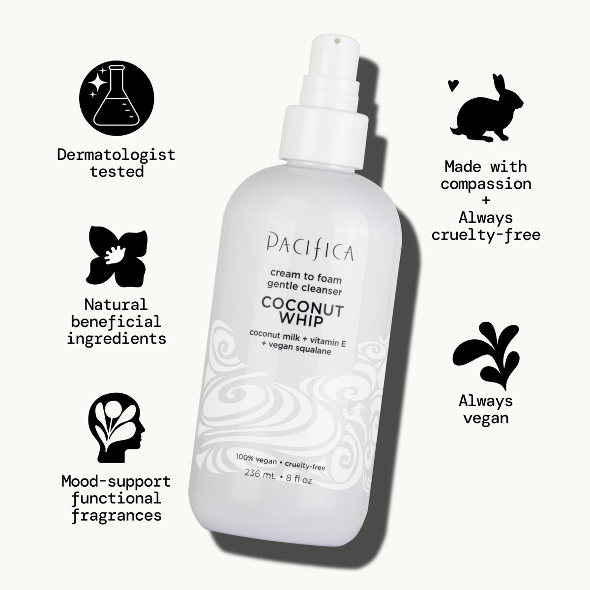 Pacifica Coconut Whip Cream-to-Foam Face Wash 8oz side view