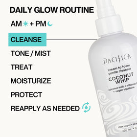 Pacifica Coconut Whip Cream-to-Foam Face Wash in bathroom setting