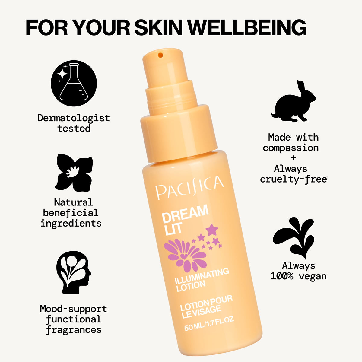 Pacifica Dreamlit Lotion packaging with natural ingredients