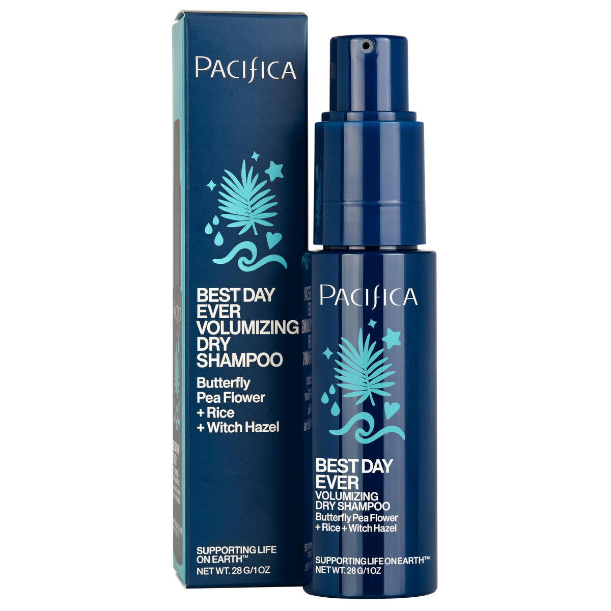 Pacifica Dry Shampoo Powder front view with butterfly pea scent