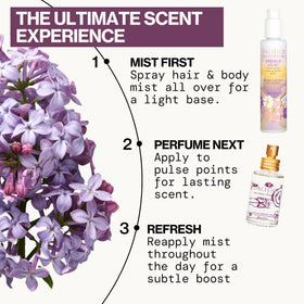 Pacifica French Lilac Hair & Body Mist misting on skin