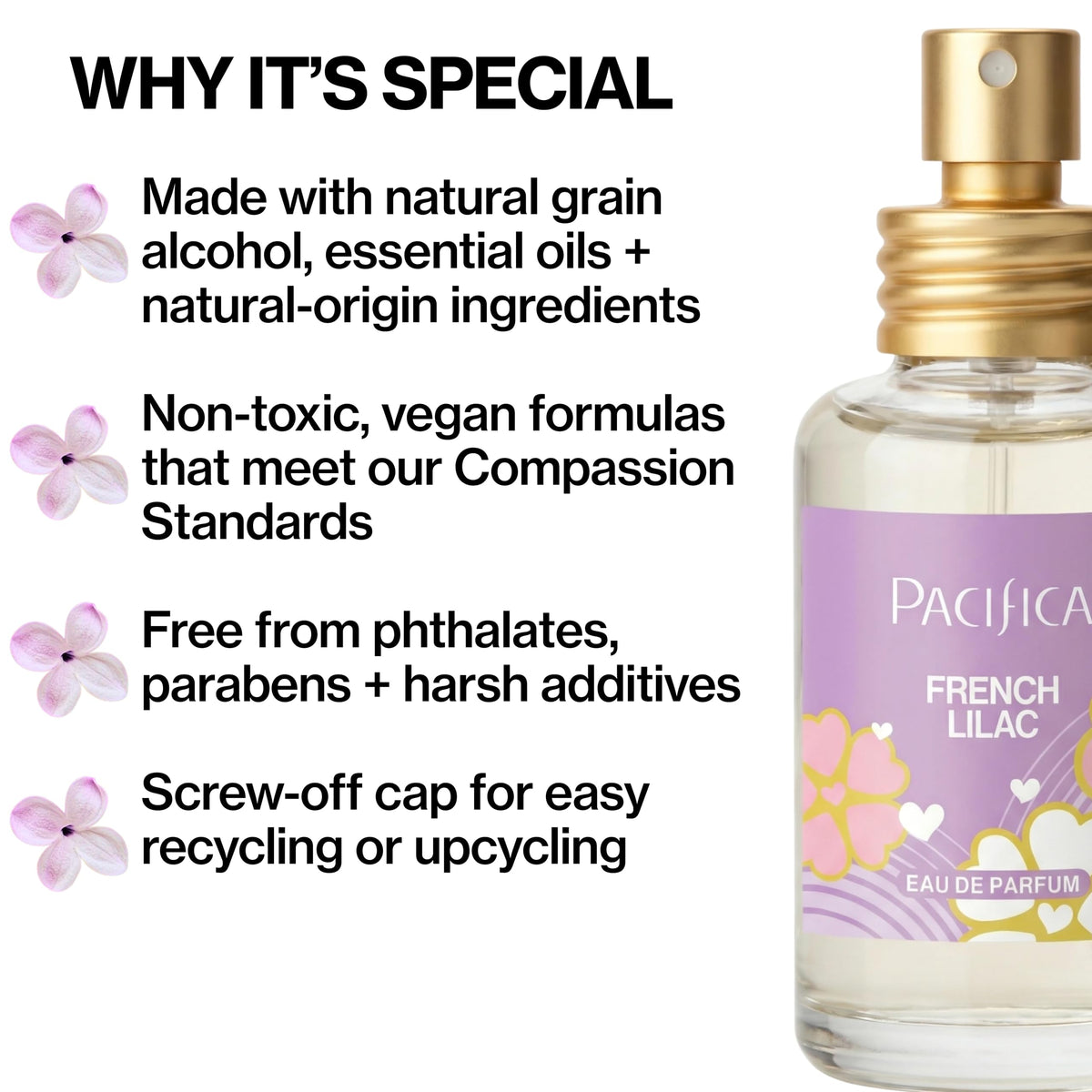Pacifica French Lilac Spray Perfume bottle with floral background