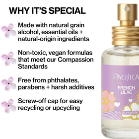 Pacifica French Lilac Spray Perfume bottle with floral background