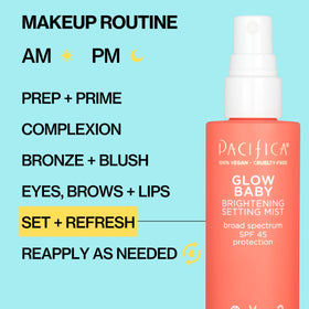 Pacifica Glow Baby Brightening Mist in a beach bag