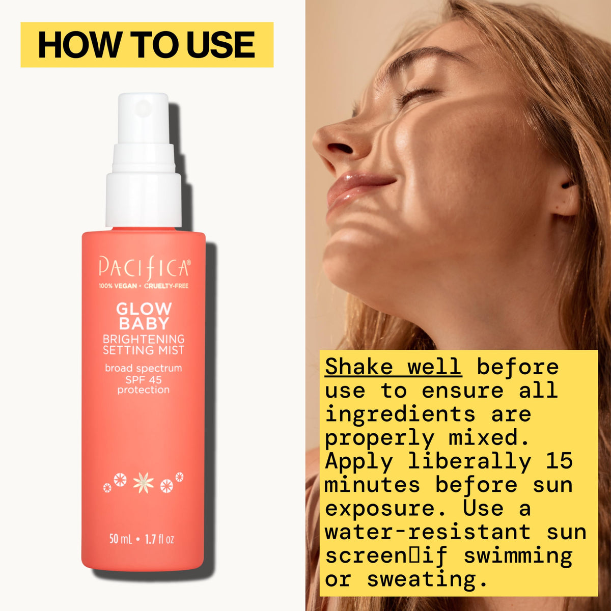 Pacifica Glow Baby Brightening Mist on a vanity with makeup