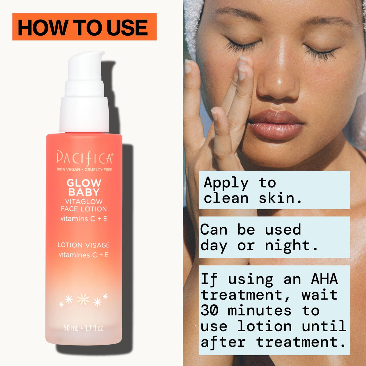 Pacifica Glow Baby VitaGlow Face Lotion packaging on a bathroom counter
