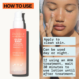 Pacifica Glow Baby VitaGlow Face Lotion packaging on a bathroom counter