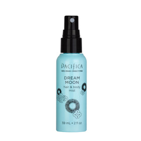 Pacifica Hair & Body Mist travel sizes arranged on a table