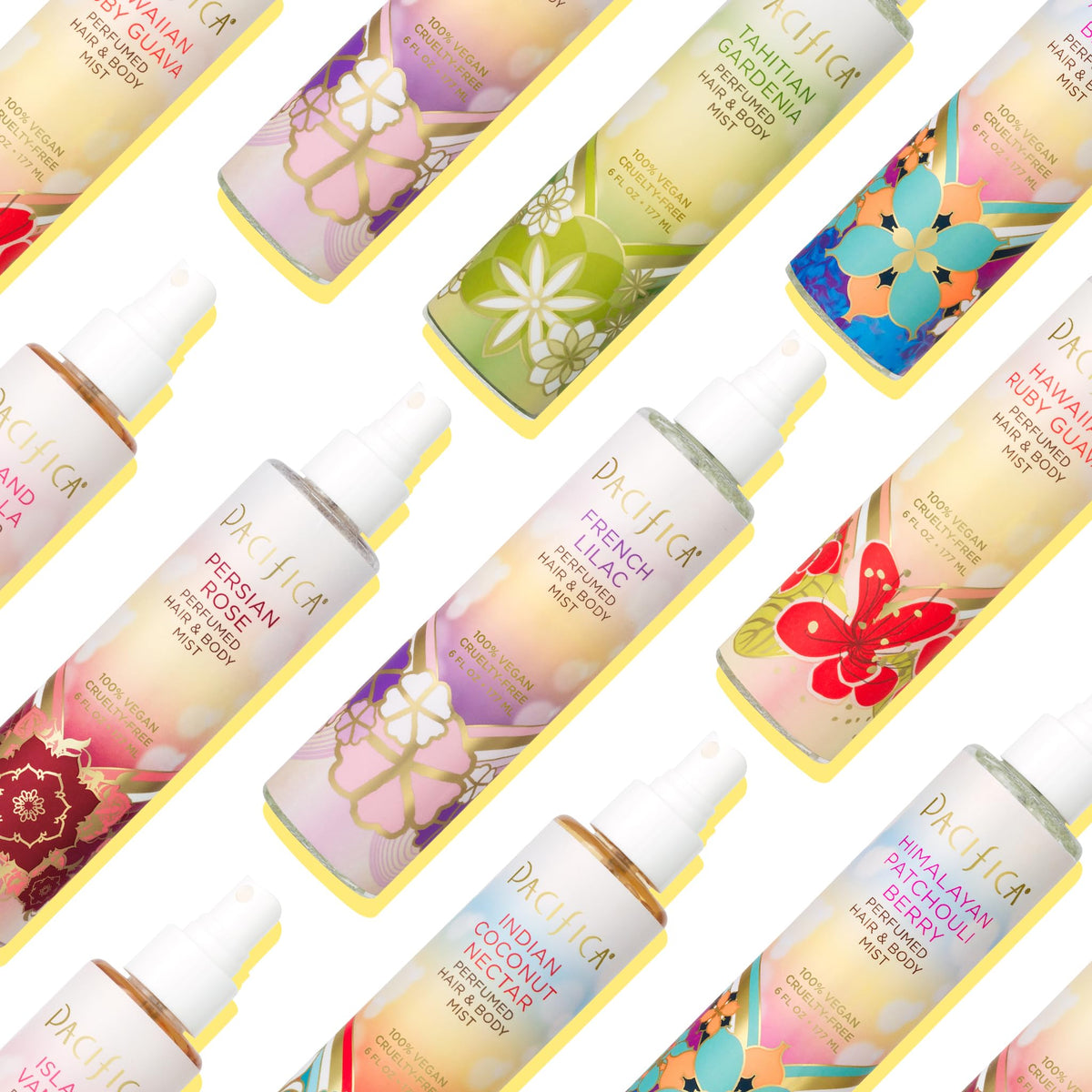 Pacifica Himalayan Patchouli Berry Hair & Body Mist on a wooden table