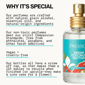 Pacifica Indian Coconut Nectar Perfume Spray with tropical background
