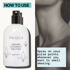 Pacifica Indian Coconut Nectar Spray Perfume 2 oz on a vanity