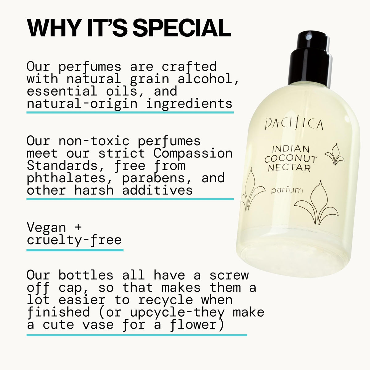 Pacifica Indian Coconut Nectar Spray Perfume 2 oz with tropical background
