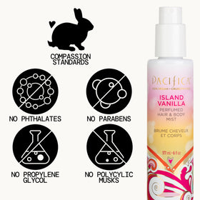 Pacifica Island Vanilla Hair Mist & Body Spray on a vanity