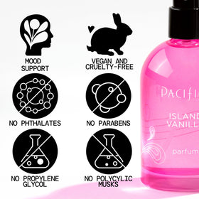 Pacifica Island Vanilla Spray Perfume 2oz bottle with floral background