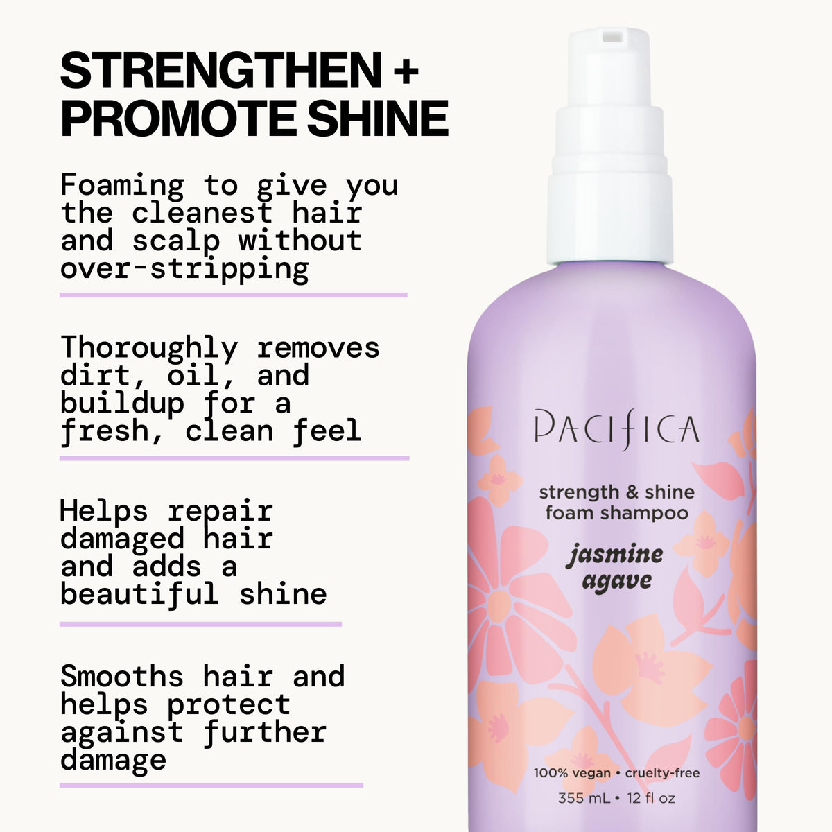 Pacifica Jasmine Agave Foaming Shampoo bottle with floral background