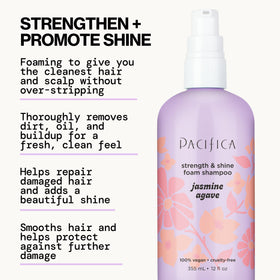 Pacifica Jasmine Agave Foaming Shampoo bottle with floral background