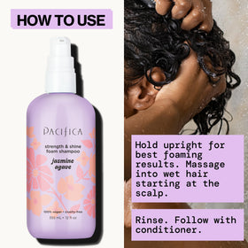 Pacifica Jasmine Agave Foaming Shampoo in a shower setting