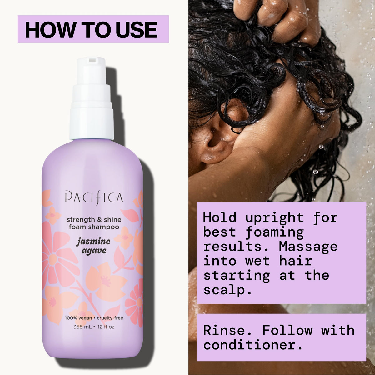 Pacifica Jasmine Agave Shampoo & Conditioner Set on bathroom shelf