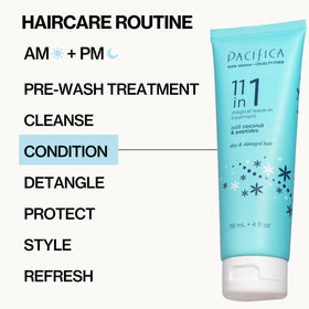 Pacifica Leave In Conditioner on a bathroom shelf
