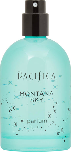 Pacifica Montana Sky Spray Perfume on a wooden table