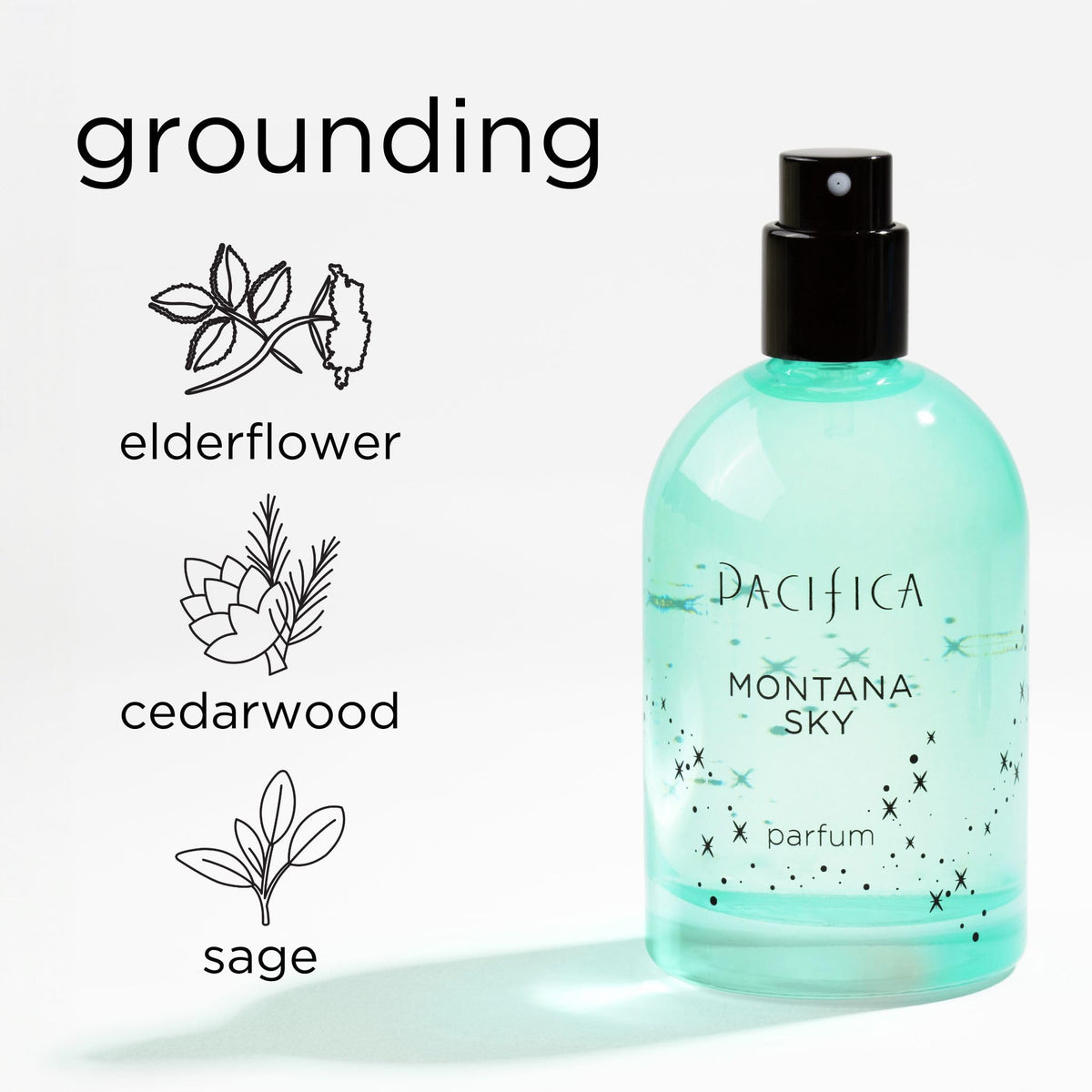 Pacifica Montana Sky Spray Perfume side view showing label