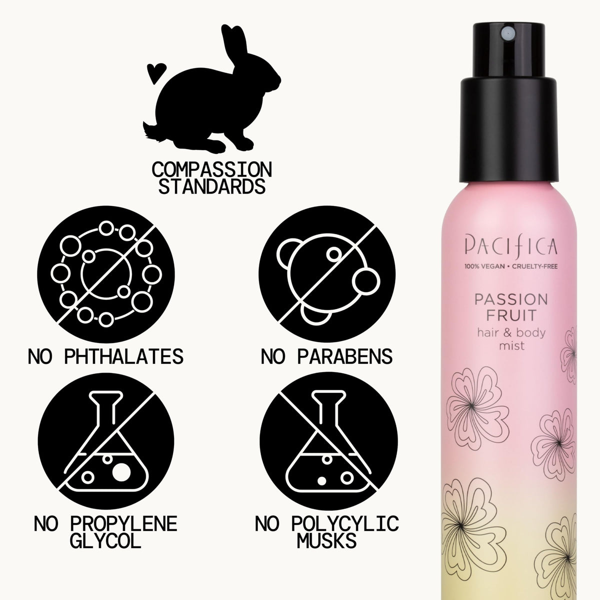 Pacifica Passion Fruit Body Mist on a vanity with flowers