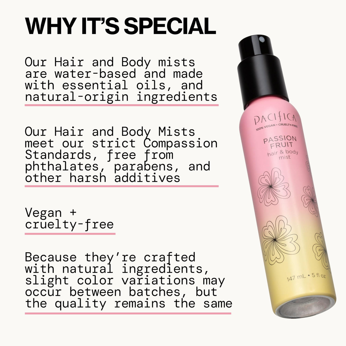 Pacifica Passion Fruit Body Mist packaging details