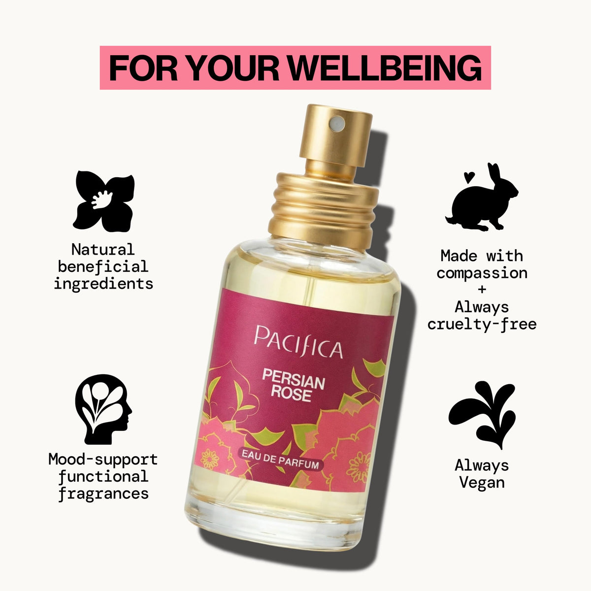Pacifica Persian Rose Spray Perfume 1oz displayed in a gift setting