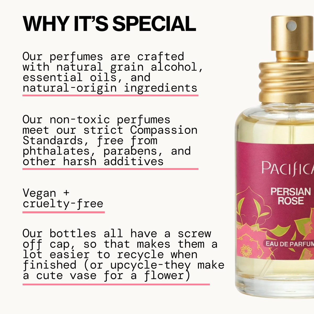 Pacifica Persian Rose Spray Perfume 1oz in a lifestyle setting with flowers