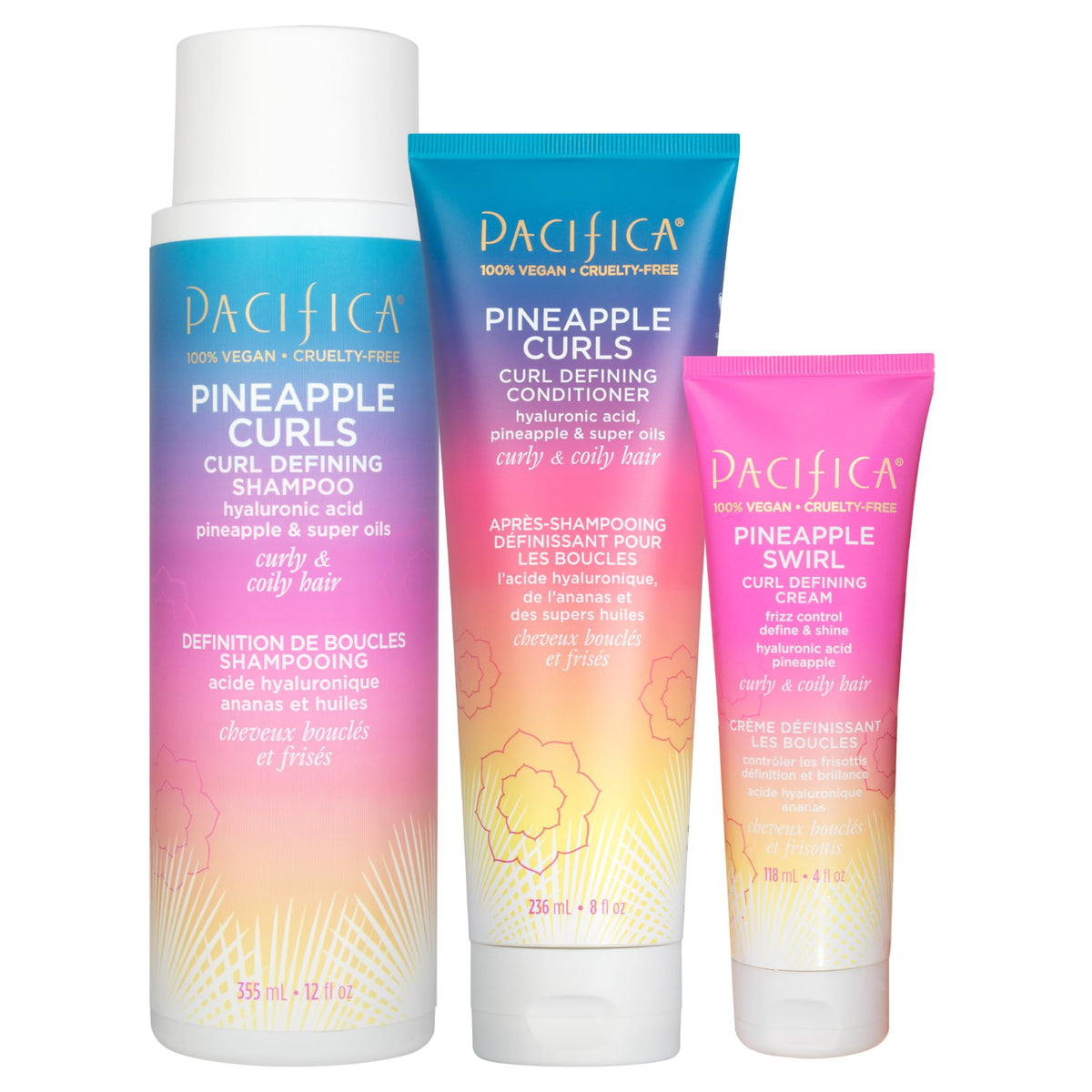 Pacifica Pineapple Curls 3-Step Hair Care Kit packaging front view