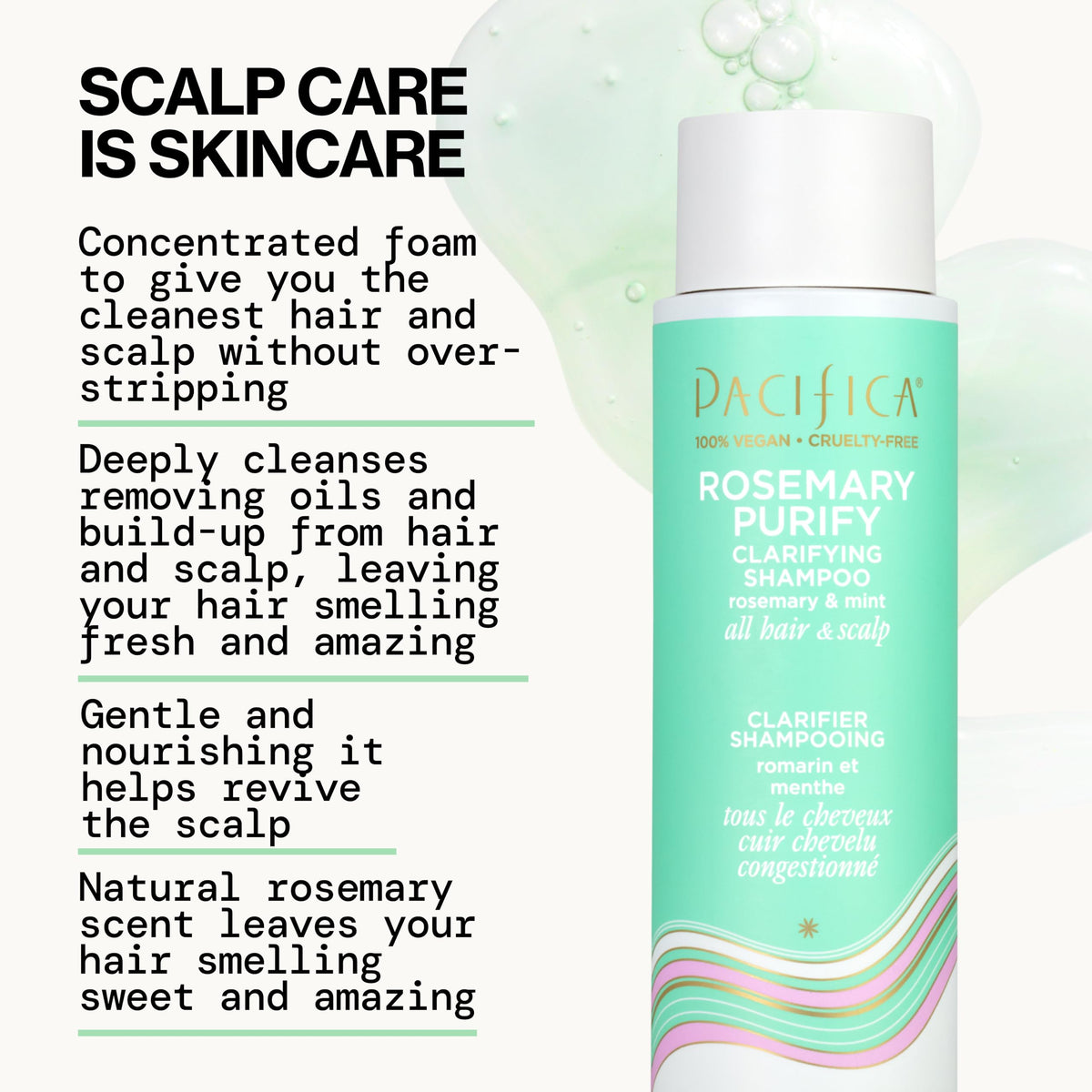 Pacifica Rosemary Purify Shampoo and Conditioner set on a bathroom shelf