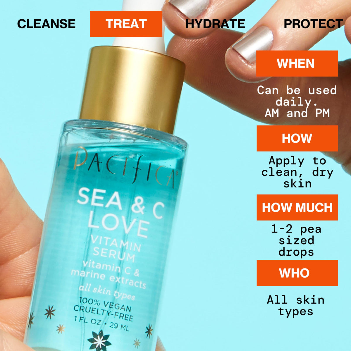 Pacifica Sea & C Love Vitamin C Serum with fresh fruits background