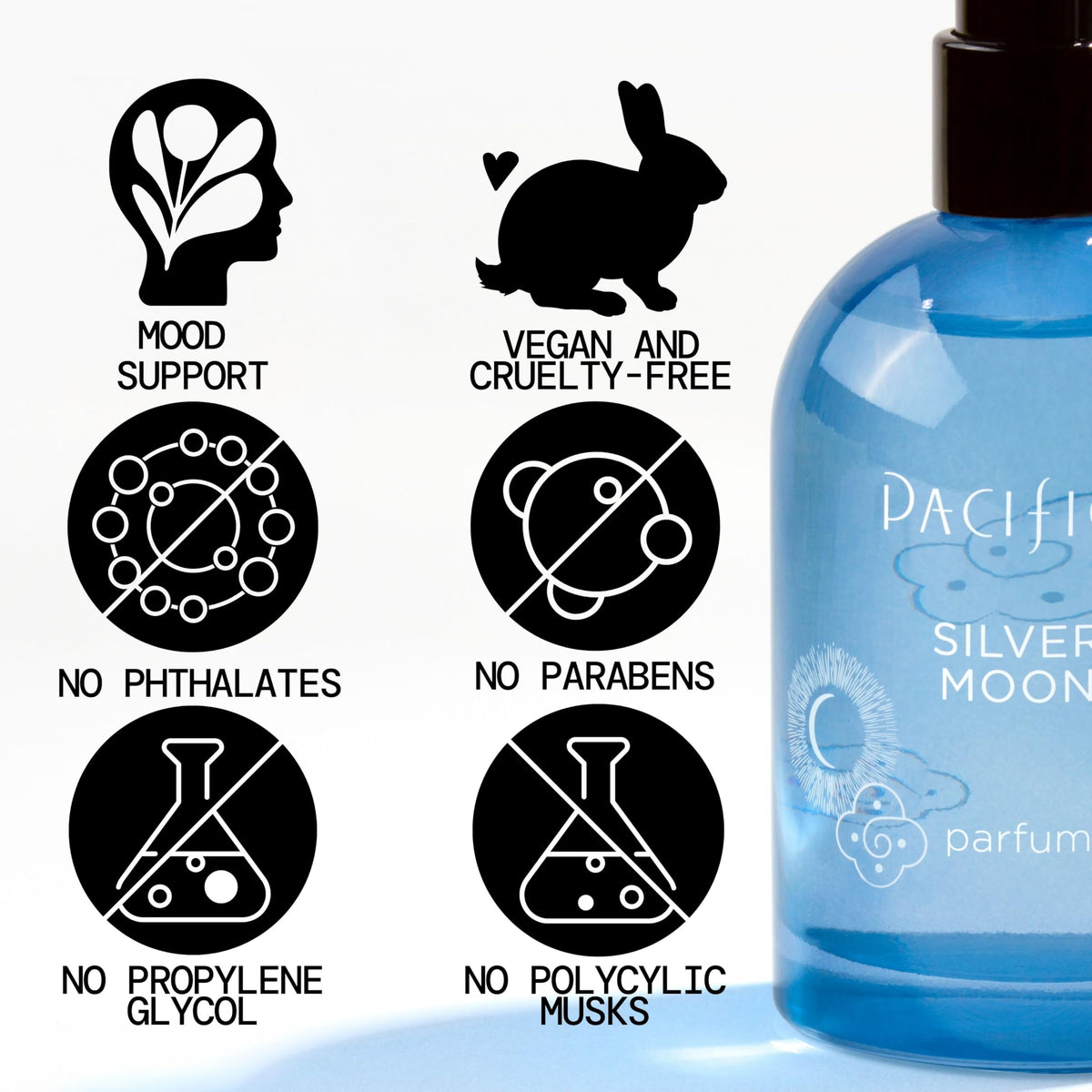 Pacifica Silver Moon Vanilla Almond Spice Perfume bottle side view