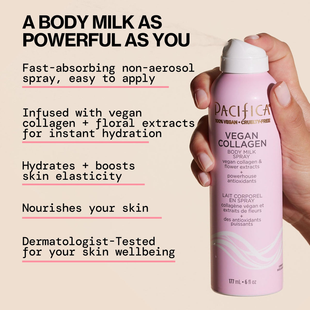 Pacifica Spray Lotion Body Milk mist application on skin