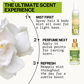 Pacifica Tahitian Gardenia Perfume Spray with tropical flowers